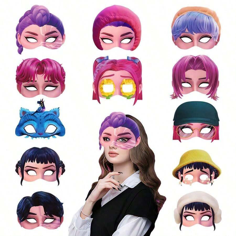 12pcs K-Pop Idol Half Face Paper Masks, Party Photo Props, Fan Birthday Celebration Supplies (Random Styles) - Multicolor - View 1