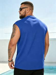 Plus Size Men's T-Shirt, Summer Plus Size Men's Casual Crew Neck Tank Top, Versatile, Slim Fit, Refreshing And Energetic, Suitable As A Gift For Husband And Boyfriend Sports - Blue - View 6