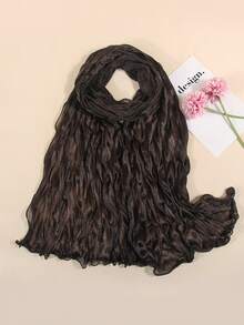 1pc Women's Lightweight Linen Solid Color Ruffle Edge Crinkle Scarf, Fashionable Casual Suitable For Daily Matching, Beach, Travel, Sun Protection - Brown - View 2