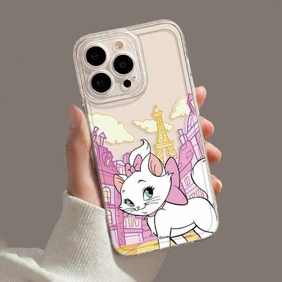 A Transparent Silicone TPU Phone Case With A Disney Marie Cat Design, Elegant And Cute For Women - Cartoonish, Exquisite, Creative, Elegant, Featuring The Eiffel Tower, A White Cat, High-End, And Attractive - Compatible With IPhone 17/17 Pro/17 Pro Max/16/15/14/13/12 PRO & PRO Max Series Phone Cases.