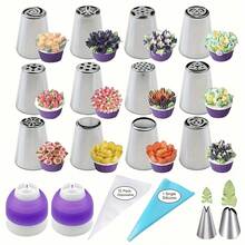 152pcs - 48 Small Piping Tips, 7 Large Piping Tips, 7 Korean Piping Tips, 1 Large Dual-Color Converter, 1 Small Transparent Converter, 1 Piping Scissors, 1 Brush, 1 Piping Nail, 2 Blue Piping Bags, 30 Disposable Piping Bags, 3 Scraper, 50 Cardboard - View 7