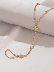 18K Gold Plated Elegant Zirconia Finger Chain Bracelet, Stainless Steel Women's Bracelet, Suitable For Valentine's Day, Party, Formal Occasions, Daily Wear, Date, Carnival, New Year, Wedding, Beach, Christmas, Anniversary, Elegant Mother's Day Gift, Bohemian Style Jewelry, Bridesmaid Gift - Gold - View 5