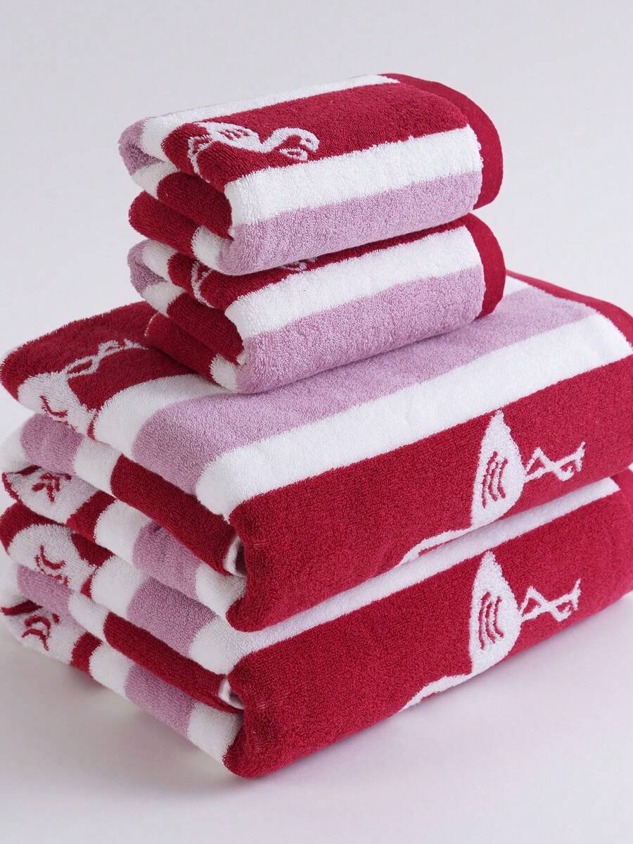 QIBHI 1/2/3 chiếc tùy chọn, khăn tắm hoặc khăn tay phong cách bãi biển họa tiết Jacquard sọc hồng hạc tinh xảo 100% cotton terry nguyên chất, thấm hút tốt dùng cho tắm tại nhà, khăn tắm bãi biển, phù hợp cho phòng tắm, khách sạn, phòng gym, du lịch, quà tặng, salon, thể thao, ngoài trời, bãi biển, trường học, tựu trường, phụ kiện du lịch, đồ dùng thiết yếu cho gia đình, khăn, chăm sóc da - Đỏ - Xem 1