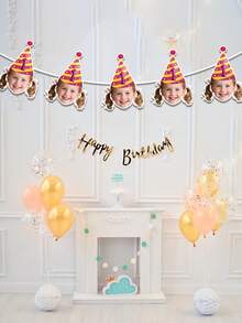 7/14/21 pièces Bannière personnalisée amusante avec visage, guirlande photo 1er anniversaire, décorations de fête personnalisées, fanion d'anniversaire personnalisé, bannière photo de visage de bébé - Multicolore - Voir 4