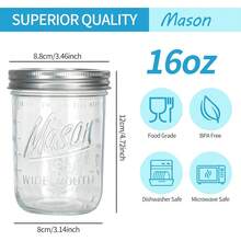 Wide Mouth Mason Jars 16 Oz With Lids [8 Pack], Mason Jars With Lids, Canning Jars With Leak Proof, 16 Oz Glass Jars For Ferment - Transparent - View 2
