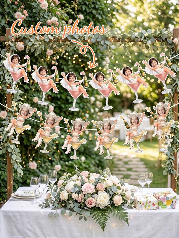 7 chiếc banner hình mặt cô dâu tùy chỉnh, banner ảnh tiệc độc thân cá nhân hóa, trang trí cô dâu tương lai vui nhộn với ly Martini cho đám cưới và tiệc độc thân, vòng hoa ly Martini cho tiệc độc thân, banner ảnh vui nhộn cho tiệc cưới và tiệc cô dâu.