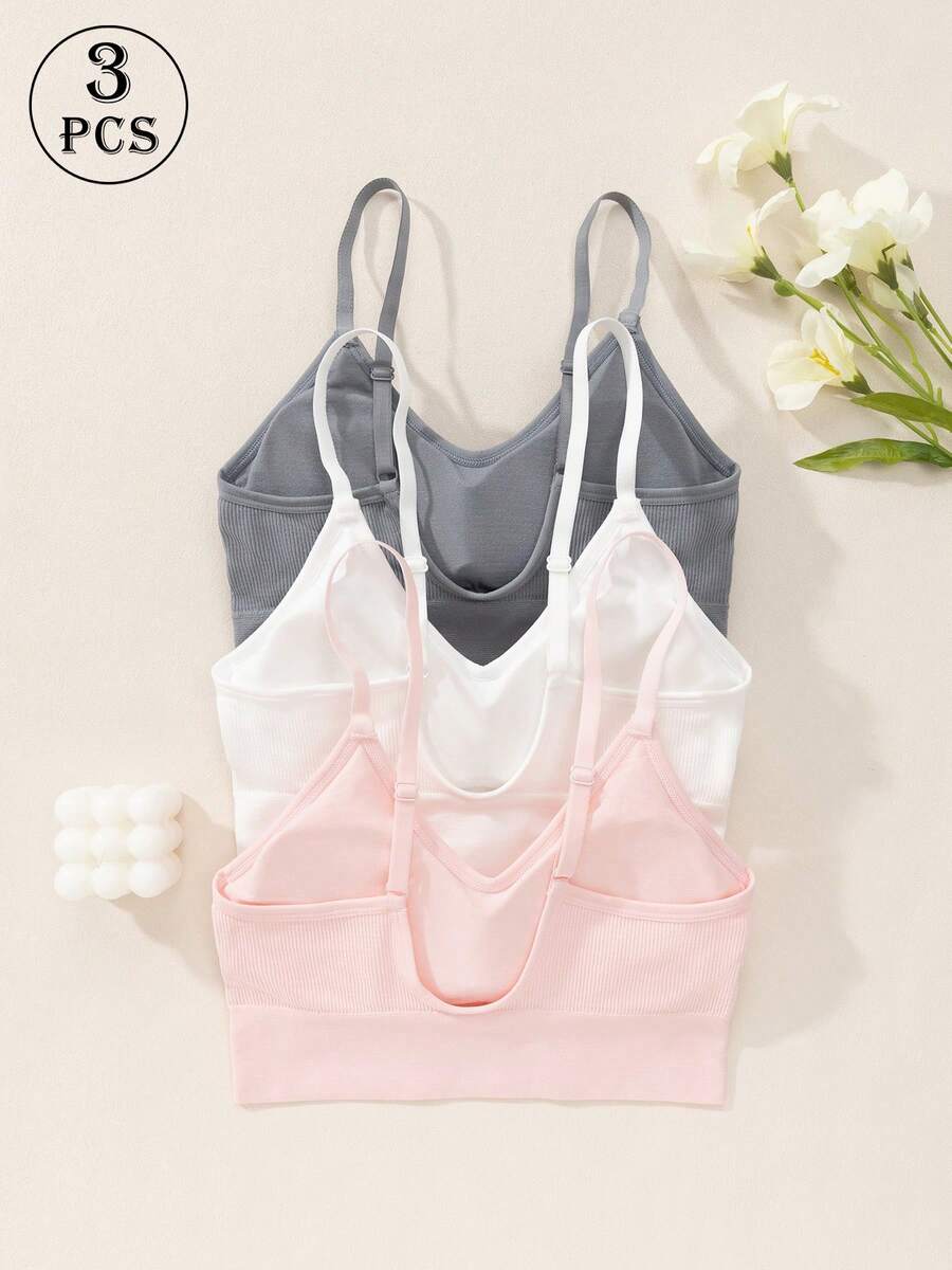3pcs Women's Comfortable Breathable Elastic Sports Bras, Black, Suitable For Daily Wear, Workout, And Lounging - Multicolor - View 1