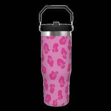 30Oz Stainless Steel Water Bottle With Straw For Sports, Travel, And School Sports Water Bottle, Keeps Water Warm For Over 24 Hours, Sealable, Portable, Flip Top, Ideal For Hot And Cold Beverages, Coffee, And Frozen Drinks - 豹紋3 - 查看 3