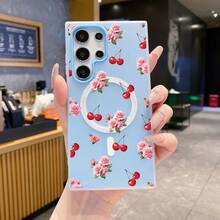Funda para teléfono: Funda de gel adecuada para Samsung Galaxy S22, S23, S24, S25, S26 FE, Edge, Pus, Ultra A56 A54 A55 A36 A35 A26 A25 A17 A16 A15 con estampado de camelia flotante y cerezas. - Verde fluorescente - Ver 11