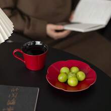 1个红色陶瓷咖啡杯带碟，优雅办公水杯，创意奢华感陶瓷杯 - 彩色 - 查看 6