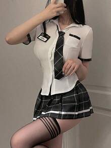性感内衣套装，性感学生制服，JK清纯制服角色扮演 - 白色 - 查看 4