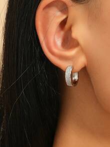 1 Đôi bông tai khoen nhiều hàng đính đá Cubic Zirconia lấp lánh, thời trang cho tiệc tùng và đám cưới. - Bạc - Xem 3
