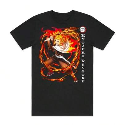 Camiseta japonesa Rengoku DemonSlayerA Anime Verão Algodão Unissex Streetwear Casual Casal Uso Diário 100% Algodão Respirável Manga Curta Gola Redonda Camiseta Básica