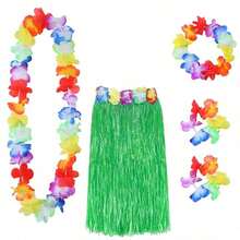 Set de 6 piezas Falda de hierba hawaiana de 60 cm para adultos, disfraz de fiesta de playa de verano con diadema - Multicolor - Ver 13
