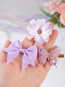 5/859PCS Rainbow Macaron Color Series Energetic Girl Hair Accessory Set, Includes High Elasticity Seamless Hair Ties, Gradient Glitter Butterfly Hair Clips, Flower Hair Clips, Bow Hair Clips, Disposable Small Rubber Bands, Suitable For Girls Outings, Daily, Party Use - Multicolor - View 8
