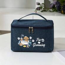 Cartoon Dog Bathing Pattern Pet Canvas Storage Bag, Portable Grooming Supplies Pouch For Outdoor Use - Multicolor - View 7