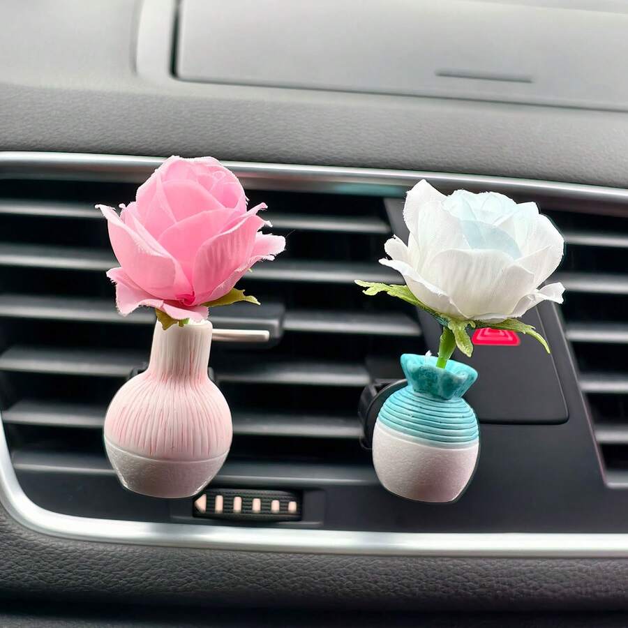 Simulation Rose Flower Shaped Car Air Vent Fragrance Clip, Floral Air Freshener Decor For Car Interior - Lily - View 1