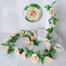 2/1件香槟色人造丝玫瑰花环，人造花环，仿真玫瑰花环，适用于圣诞节装饰、情人节、母亲节礼物装饰、婚礼装饰、橱柜装饰、室内墙面装饰、家居桌面装饰、房间装饰、楼梯扶手装饰 - 香檳色 - 查看 7