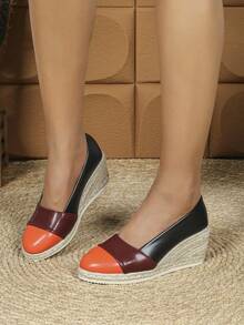 2025 New Arrival Thick Sole Wedge Shoes, European And American Style, Multi-Color Versatile Low Vamp, Waterproof Platform Round Toe High Heels, Suitable For Wedding, Outdoor, Vacation - Burnt Orange - View 2