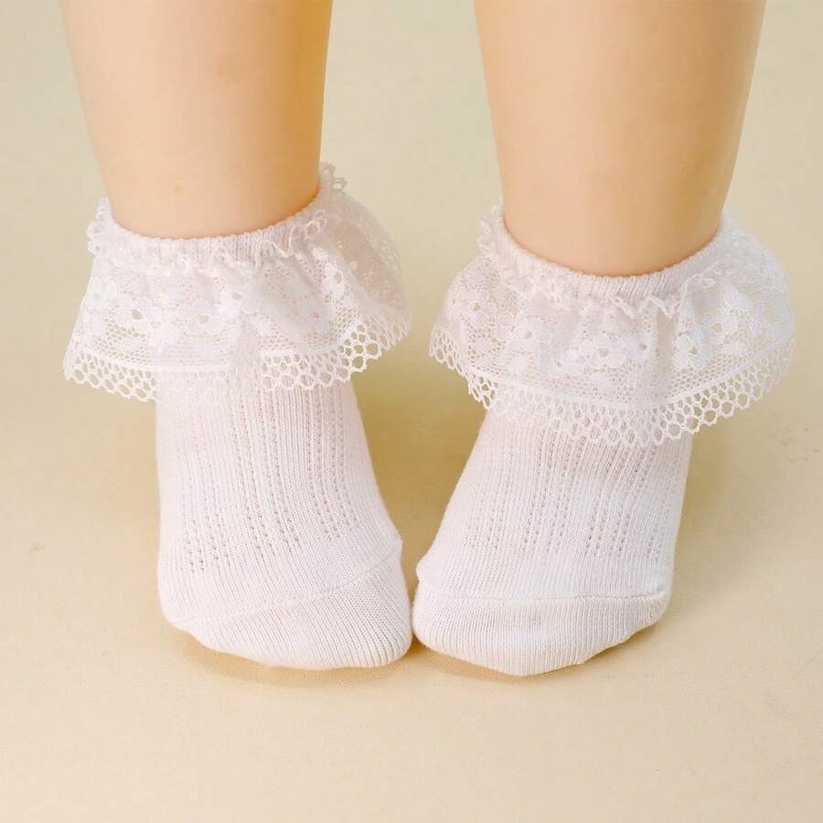 1双女童柔软透气白色网眼公主风婴儿袜，适合春夏季舞蹈、休闲、度假、生日派对、日常穿着。 - 白色 - 查看 1