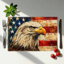 4PCS/6PCS/8PCS Eagle Print Vintage American Independence Day Placemats, Patriotic Star Striped Design, Suitable For July 4th Party, Holiday Dinner Table Decor - Multicolor - View 3