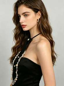 1 chiếc nơ cài cổ thủ công kiểu Bohemian với tua rua hình vỏ sò, phù hợp cho trang phục thường ngày, áo sơ mi, dự tiệc, kỳ nghỉ, phụ kiện thanh lịch dành cho phái nữ. - màu đen - Xem 6
