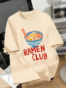 Teen Girl Casual Funny Print Round Neck Short Sleeve T-Shirt, Summer Top - Apricot - View 5