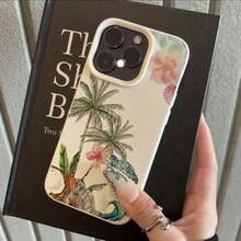 1pc TPU Material Coconut Palm, Sea Turtle, Wave Pattern Phone Case Compatible With IPhone 17 Pro Max/17/16 Pro Max/15/13/12/11, S20 FE/A15/S24/A55, Note 11/Note 12/Note 13 Pro, Full Coverage Anti-Drop Soft Protective Phone Cover - White - View 2