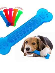 1pc Single-Pack Dog Chew Toy; Rubber Bone Toy Available In Multiple Colors; Ideal For Dogs That Love To Chew; Dog Toothbrush; Puppy Dental Care Products; Pet Accessories. Cleans Teeth And Provides Entertainment For Dogs. - Multicolor - View 3