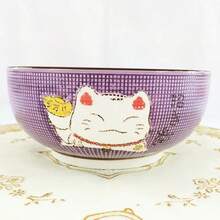 Cuenco de cerámica redondo de gato de la suerte japonés de varios tamaños para restaurante, ensaladera de porcelana de hueso para el hogar, tazón de sopa y fideos, vajilla - 4.5 pulgadas Morado - Ver 2