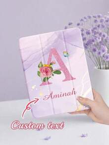 Pink-Toned Lettering Tablet Case With Customisable Name Or Commemorative Date, Featuring A Stylus Slot, Tri-Fold Stand Design, Compatible With IPad Mini 4/5/6/7, Suitable For 9. 7-Inch (2017/2018) And 10. 2-Inch (7th-9th Generation), Air (3rd/4th/5th/6th Generation) And Pro (9. 7, 11, 12. 9-Inch) Tablets. - 白色 - 查看 4
