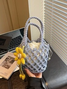 Túi nữ dệt mới, túi đi biển cói, túi xô thời trang, túi đeo vai khoét rỗng kiểu dáng thường ngày. - Nhiều màu - Xem 5