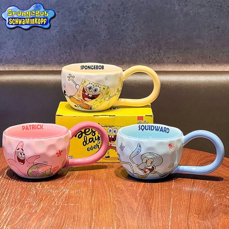SpongeBob SquarePants Cốc sữa, cốc cà phê bằng gốm chịu nhiệt cao, thiết kế tay cầm lớn kiểu SquarePants, vật dụng trang điểm thời trang, cốc chịu nhiệt cao, thiết kế tay cầm chống bỏng, kiểu dáng SquarePants dễ thương, quà tặng cho gia đình và bạn bè, quà lưu niệm, vật phẩm lễ hội - Nhiều màu - Xem 1