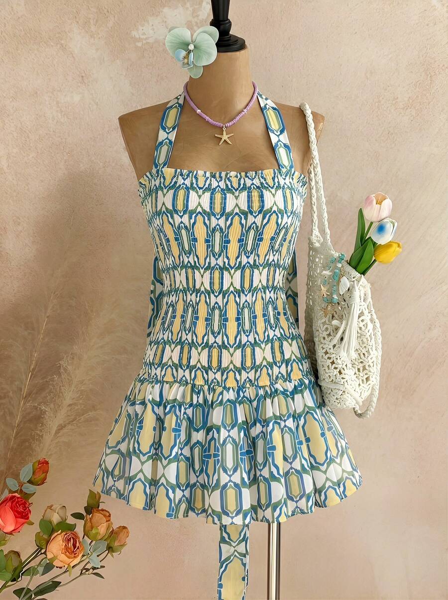 Temptaria Đầm BohoBloom kiểu dáng thường ngày, buộc dây vai, xếp ly | Trang phục đi nghỉ mát dáng suông với phần eo thắt | Thích hợp cho bãi biển, dạo chơi công viên, dã ngoại, lễ hội âm nhạc, mùa hè thanh lịch - Màu xanh Ô liu - Xem 1
