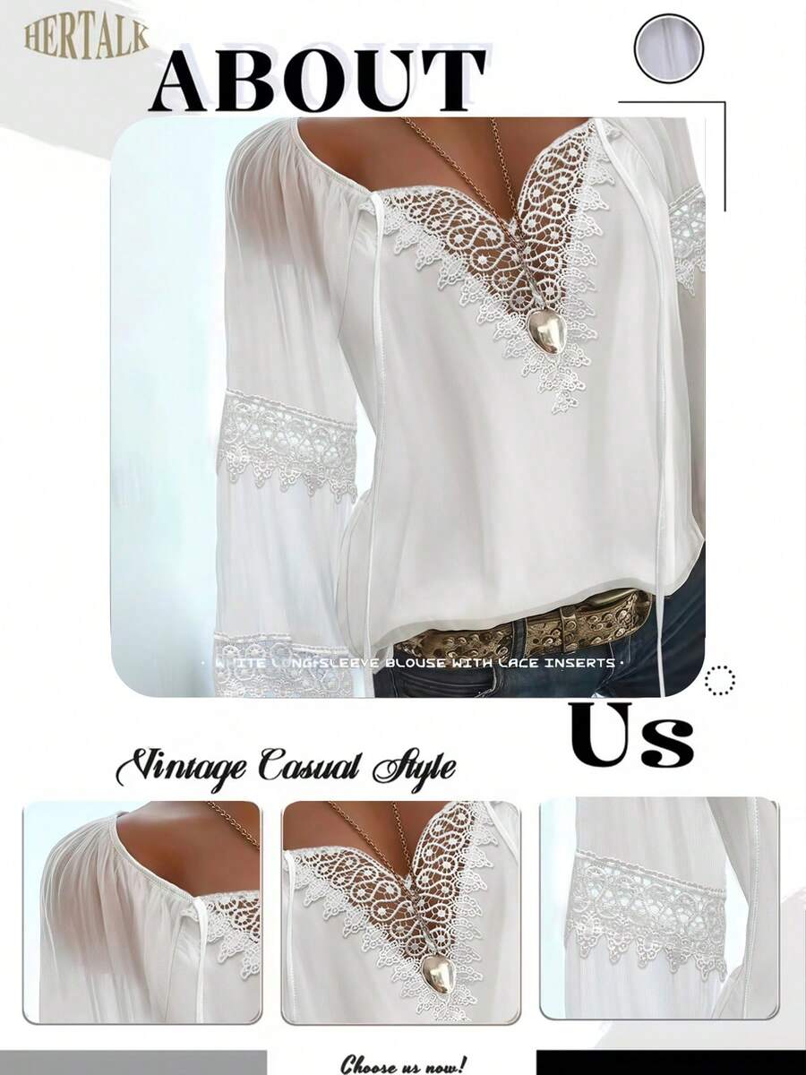 Áo khoác ngoài cỡ lớn màu trắng phối ren, chất liệu chiffon, kiểu trễ vai, tay áo loe rộng rãi có dây rút, cổ chữ V thắt nơ, nhẹ và thoáng khí, thích hợp cho mùa hè, đi biển, hẹn hò, thiết kế thanh lịch và tôn dáng, trang phục thường ngày đa năng. - trắng - Xem 1
