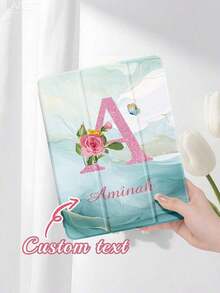 Pink-Toned Lettering Tablet Case With Customisable Name Or Commemorative Date, Featuring A Stylus Slot, Tri-Fold Stand Design, Compatible With IPad Mini 4/5/6/7, Suitable For 9. 7-Inch (2017/2018) And 10. 2-Inch (7th-9th Generation), Air (3rd/4th/5th/6th Generation) And Pro (9. 7, 11, 12. 9-Inch) Tablets. - 白色 - 查看 5