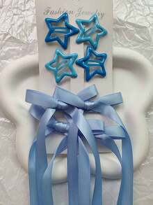 6pcs/Set Women's Hair Accessories - Star, Bow, Ballerina Style Bow Ribbon Hair Clips, Pigtail Ribbons, Cute Butterfly Hair Clips, Suitable For Daily Use - Blue - View 8