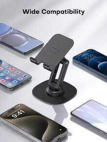 1pc 360° Rotating Desktop Phone Holder, Adjustable & Foldable Phone Stand, Aluminum Alloy Desktop Bracket With Non-Slip Base, Slouchy Bracket, Suitable For Home And Office Use, Compatible With All Smartphone And Tablet Models - Multicolor - View 6