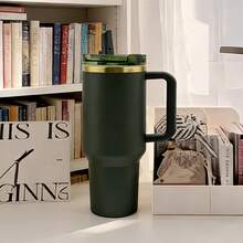 40oz Matte Dark Green Insulated Tumbler With Gold Accent & Ergonomic Handle, Stainless Steel Reusable Cup For Coffee, Water & All Daily Beverages - 墨綠色 - 查看 2