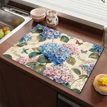 1 件绣球花印花吸水垫/晾干垫，适用于咖啡机、餐具 - 涤纶吸水桌面保护垫，带橡胶防滑垫，可用于厨房台面装饰、家庭酒吧和餐桌 - 彩色 - 查看 2