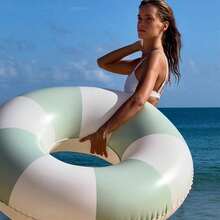 1pc Adult & Kids Retro Brown Striped Swimming Ring, Thickened Underarm Design, Suitable For Summer Outdoor Swimming, Vacation Photo Shooting & Swimming Gear - Mint Green - View 1
