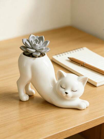 Cute Pink Cat-Shaped Succulent Plant Pot, Creative Aesthetic Desktop Decor, Suitable For Home And Office, Adorable Animal Theme Planter For Small Plants, Kawaii Style Dorm Desk Decoration, Mini Succulents And Herbs Gardening, Soft Pink Home Accent, Unique Gift For Plant Lovers And Cat Owners, Beautify Living Space