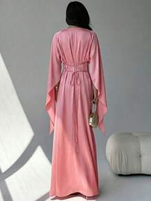 Casual Elegant Women's Dress, Boat Neck, Extra Long Sleeves, Tie Back, A-Line Hem, Smooth Woven Fabric, Casual Dress Pink Spring - Hồng - Xem 5