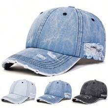 1Piece Vintage Holes Denim Wash Baseball Cap Outdoor Adjustable Sunscreen Leisure Cap Unisex Travel Tourism Beach Vacation - Multicolor - View 1