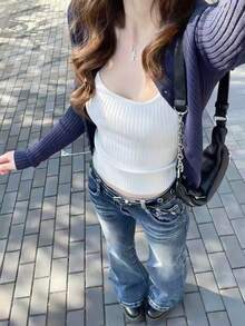 Early Spring New Knitted Pink Thin Jacket, Does Not Include White Vest, A Soft And Cute Knitted Spring Jacket For Women - Navy Blue - View 2