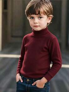 3pcs Boys' Solid Color Thermal High Neck Long Sleeve Base Layer T-Shirts, Autumn/Winter - Multicolor - View 5