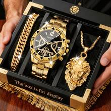 3pcs Men's Stylish Sports Watch + Lion Head Necklace And Bracelet Set, Perfect Gift For Him On Valentine's Day, Birthday, Father's Day - Multicolor - View 9
