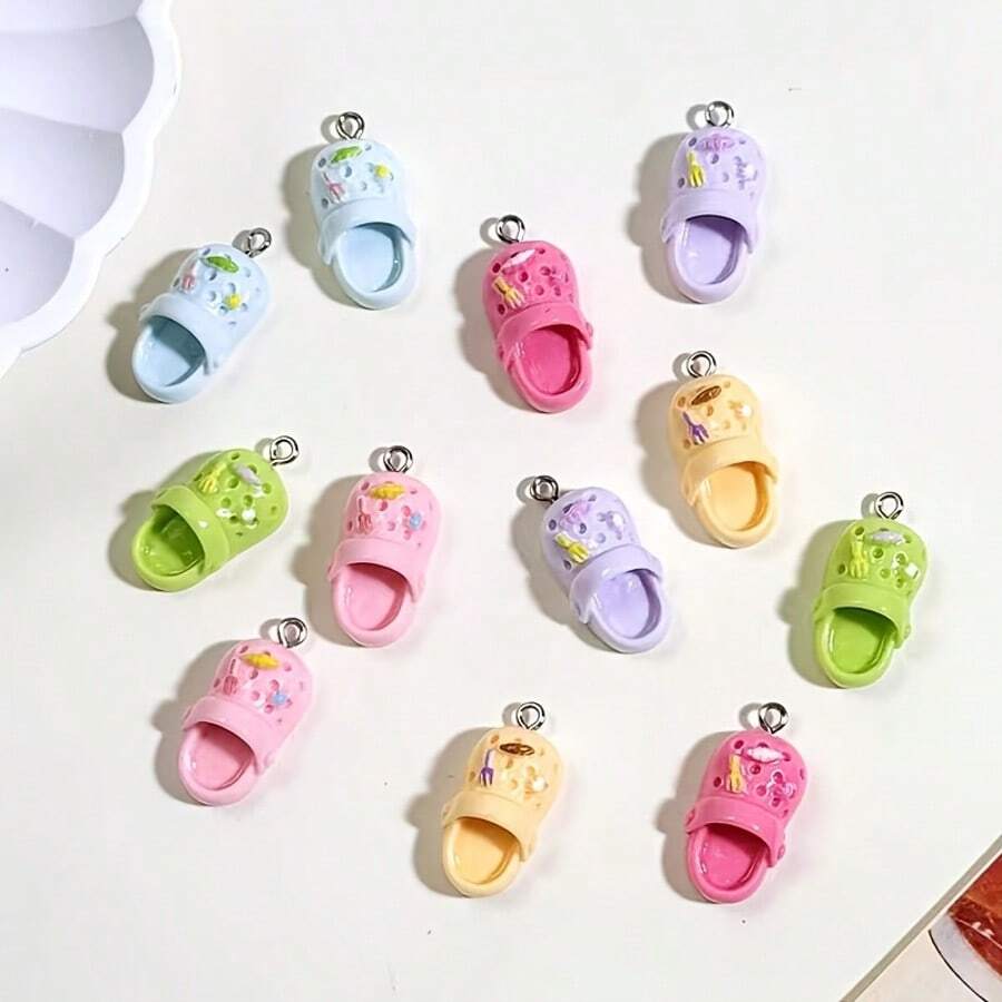 1pc Cute Charm Keychain, Funny Cartoon Keyring, Random Color Resin Simulation Slipper DIY Pendant Handmade Jewelry Accessory Creative Gift Necklace Charm - Multicolor - View 1