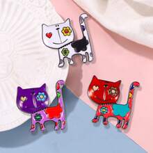 1pc Cartoon Enamel Cat Brooch, Alloy Drip Oil Animal Lapel Pin, Fashion Accessory For Women - Multicolor - View 6