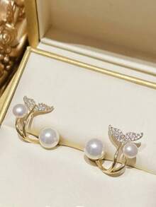 Bông tai nữ đính đá hình hoa và đuôi cá, thiết kế độc đáo, thanh lịch và đa năng, cao cấp. - Vàng - Xem 8
